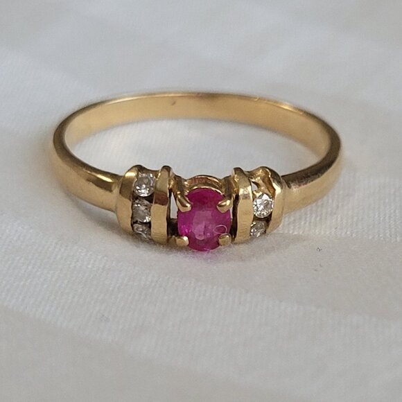 Ruby Diamond 14k Yellow Gold Ring Womens - Picture 3 of 11